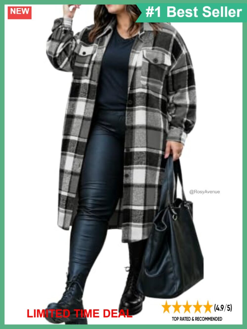 Womens Plus Size Flannel Plaid Shacket Button Down Midi